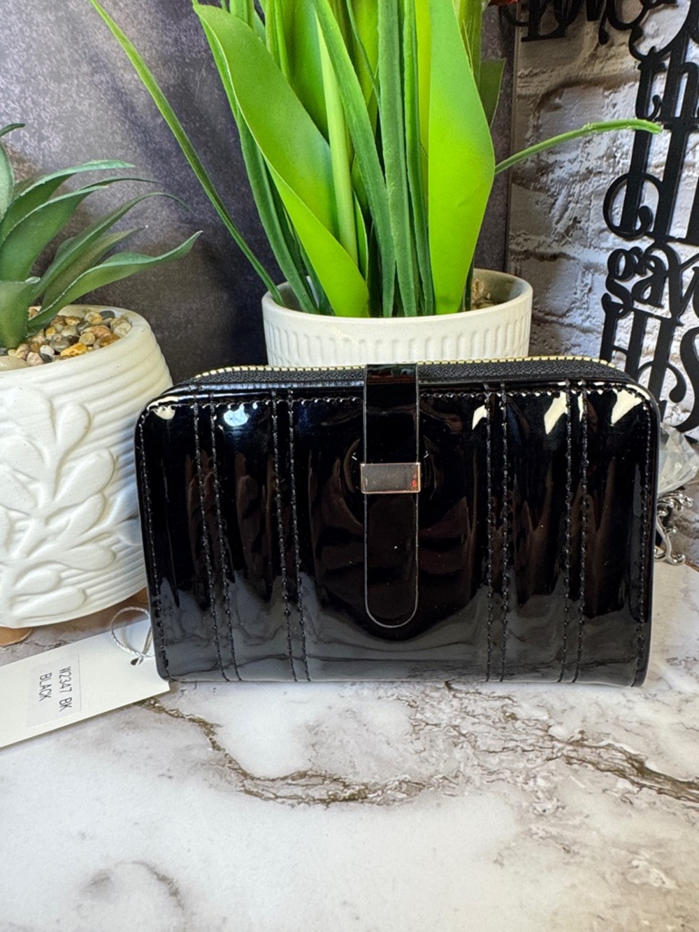 Patent Leather Black Zip Wallet - Women Bags NWT-Specify Color